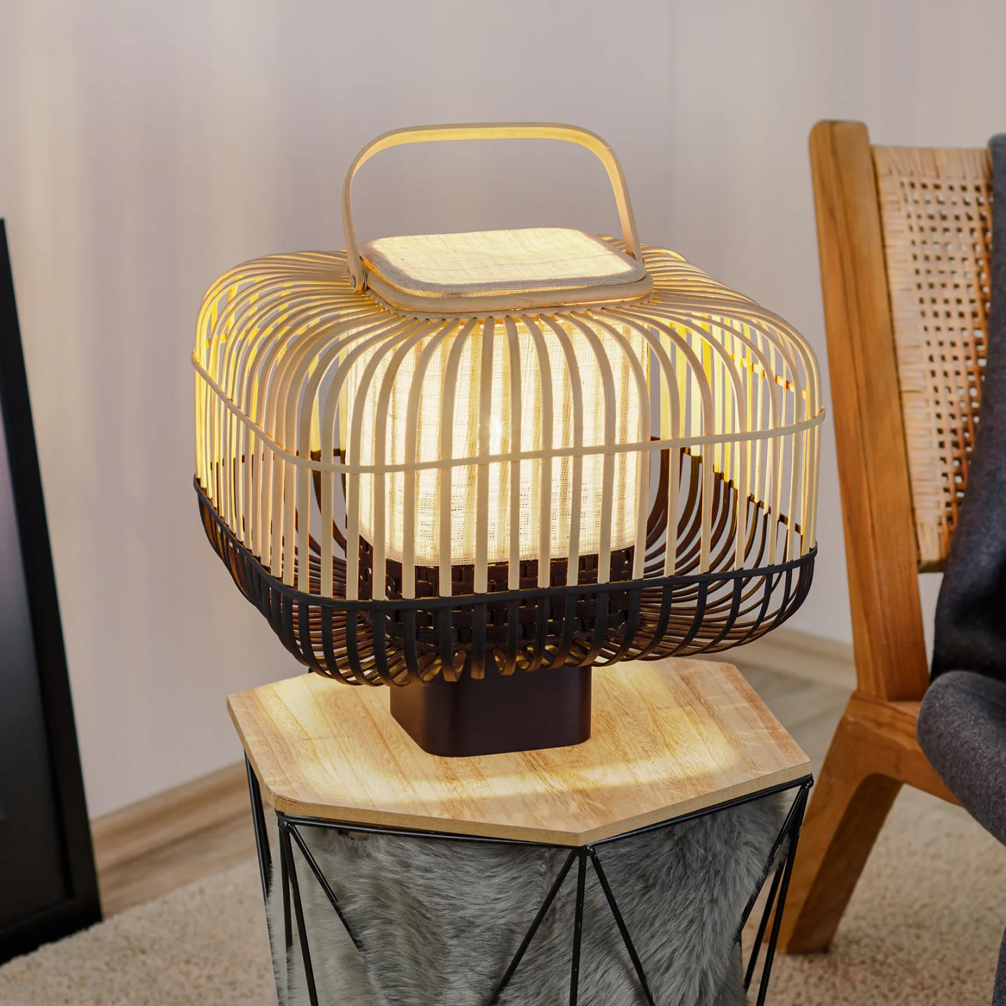 Bamboo Square Tischleuchte S Black - Forestier Bamboo Square S - Wohnzimmer - Design - Bambus - Einflammig