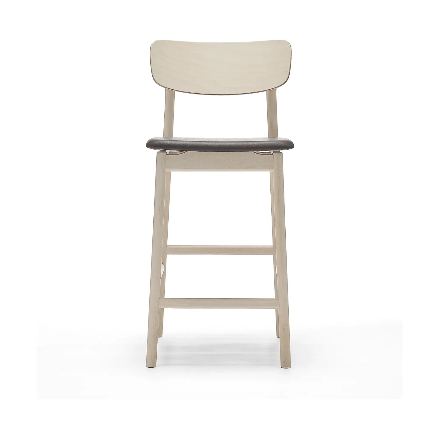 Stolab Prima Vista Barstuhl Leder Elmosoft Dunkelbraun, hell lackiertes Birkenholzgestell, 65 cm