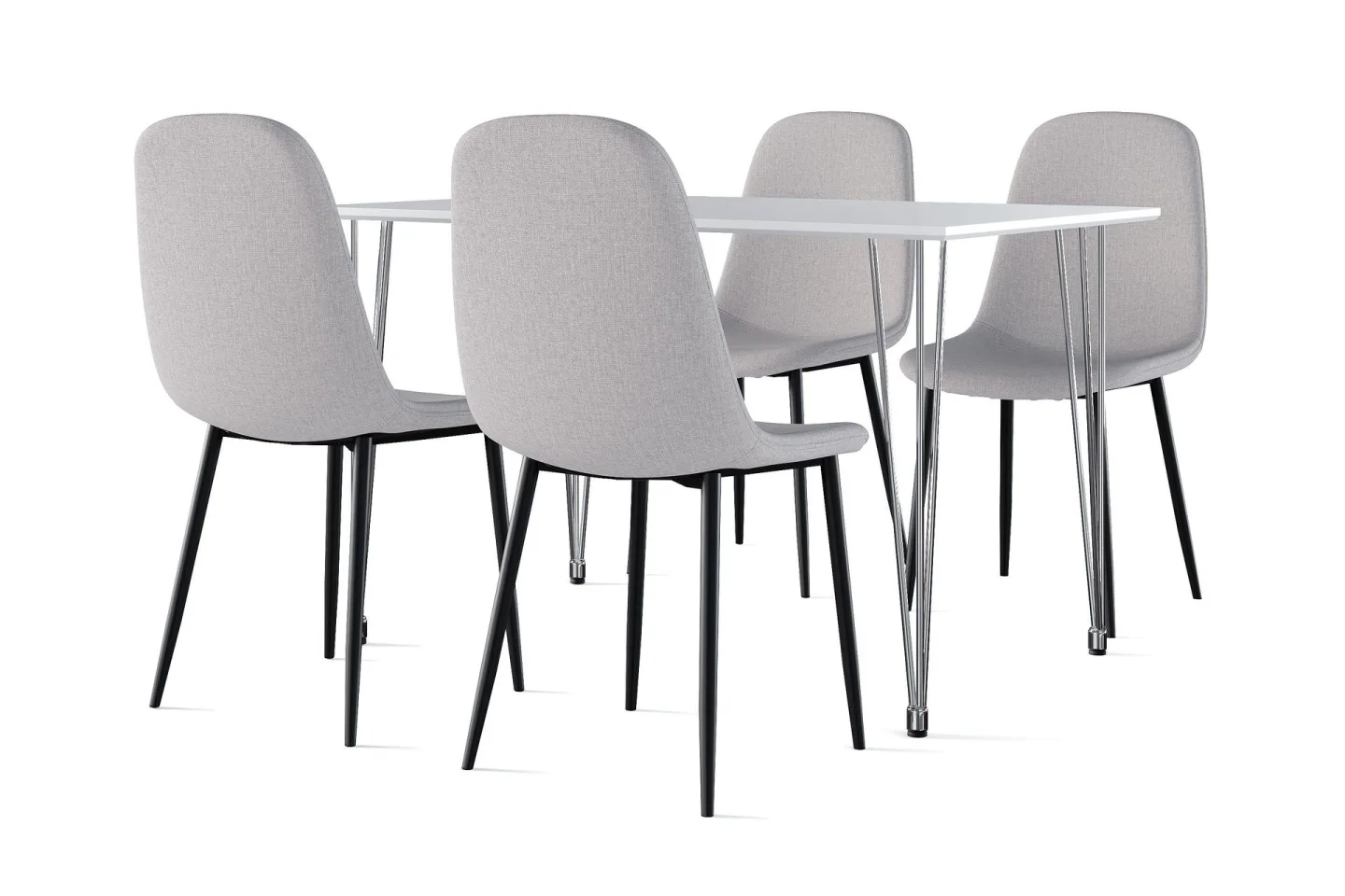 Kronblom Matbord 120 cm + 4 st Nibe stol grå med svarta ben - Vit/Grå