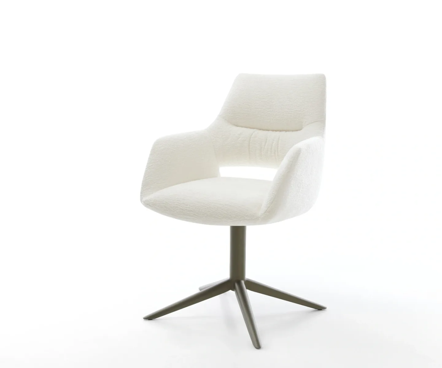 Drehstuhl Yago-Flex mit Armlehnen Bouclé Soft Beige Fußkreuz Effektfinish Titan 360° drehbar Wippfunktion Taschenfederkern