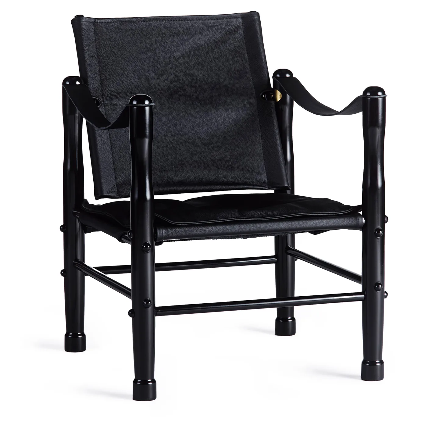 Dusty Deco - Safari Chair Black High Gloss & Black Leather Sørensen Saga Leather, Black - Fåtöljer - Brun,Svart - Läder/Trä
