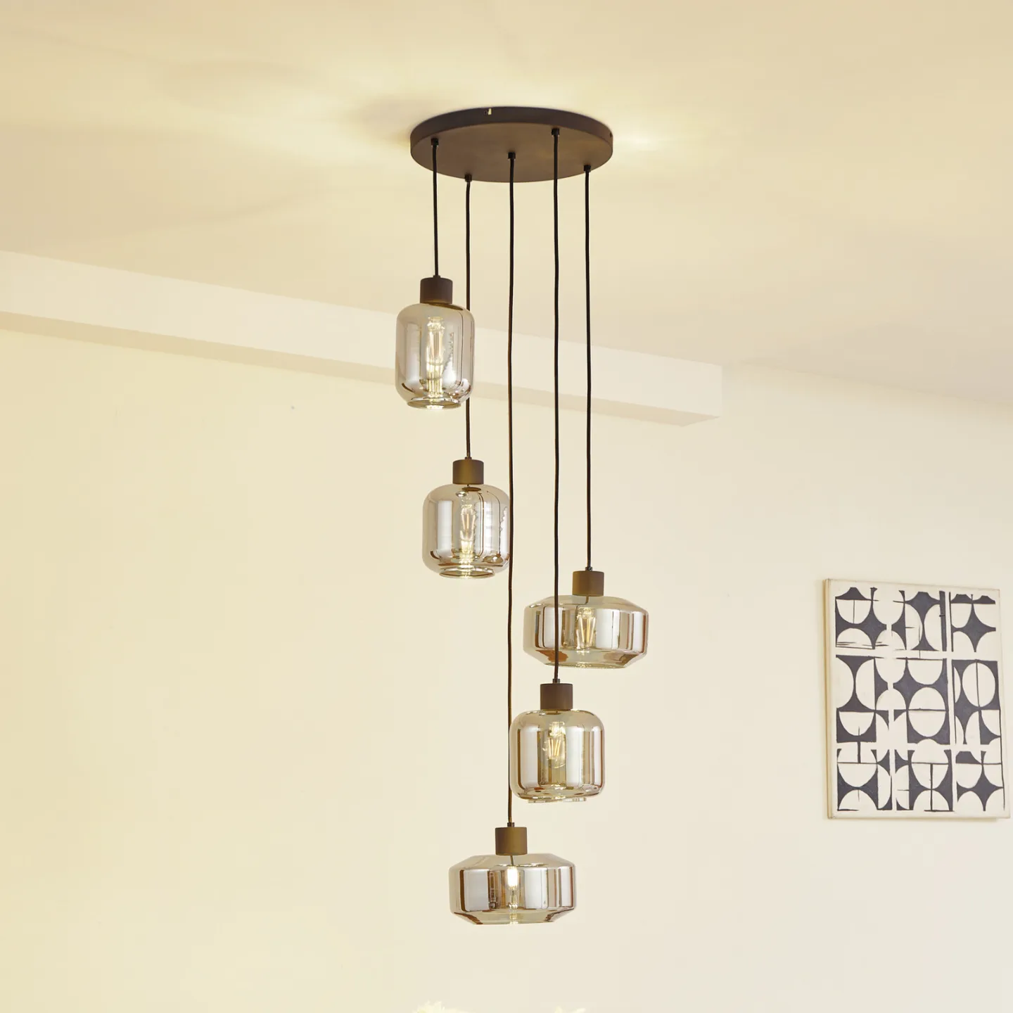 Hildur 5 Cluster Pendelleuchte Rauch Grau/Schwarz - Lindby - Wohnzimmer - Glas - Mehrflammig