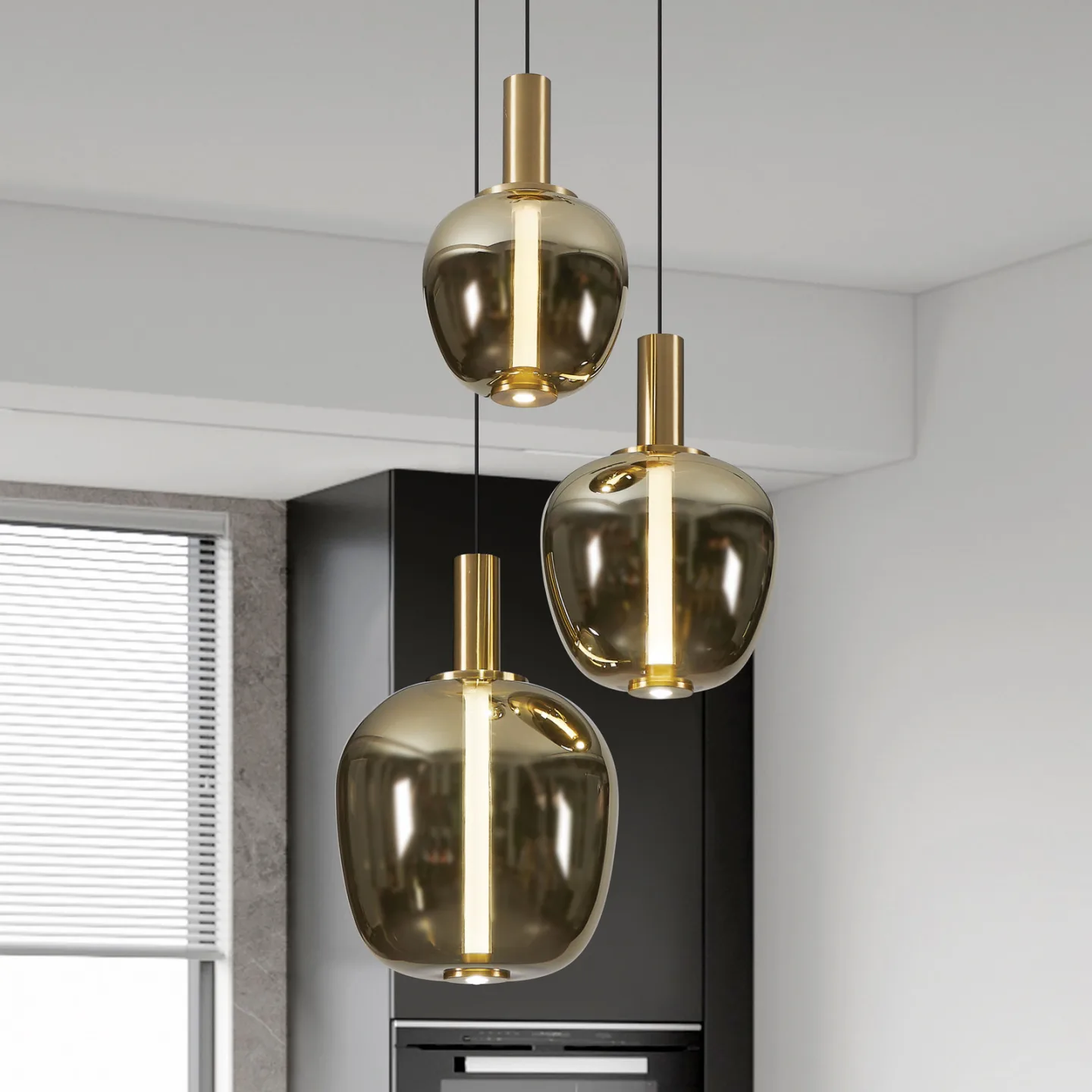 Fruitera Hängelampe gold Ø45cm 3-flg. CCT - Stars of Light - Wohnzimmer - Modern - Glas - Mehrflammig