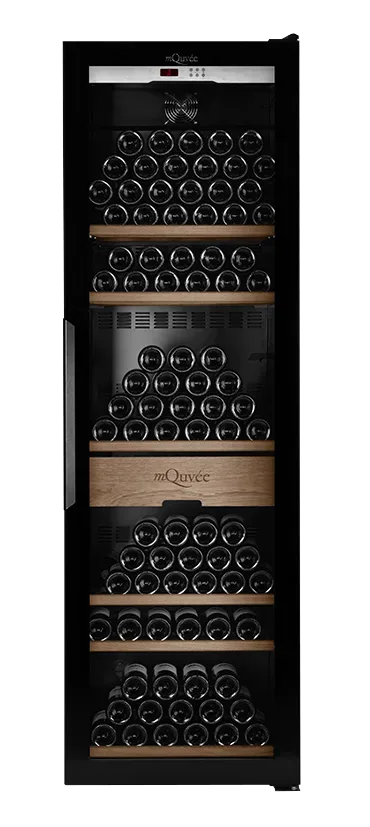 Weinklimaschrank Glas Europäisch hergestellt, 210 Flaschen, mQuvée WineStore 800 Glass, vibrationsfreie Holzregale, UV-geschützte Glastür