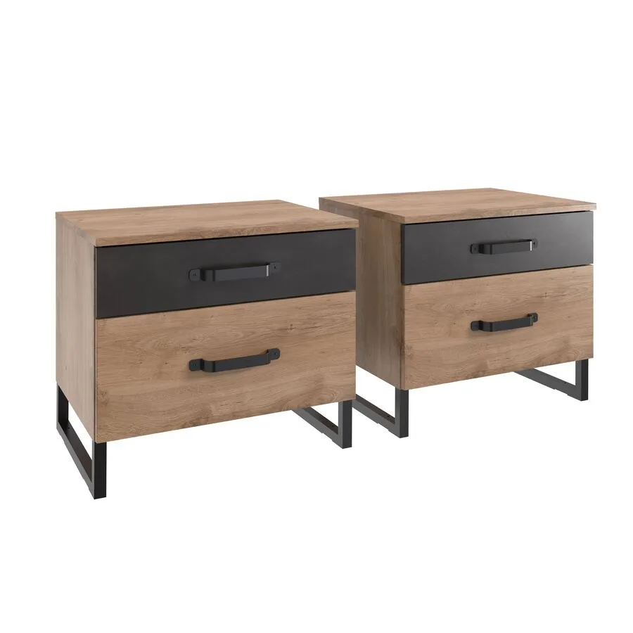 Nachttisch Demian Plankeneiche, Grau Holzwerkstoff B 108 H 47 cm