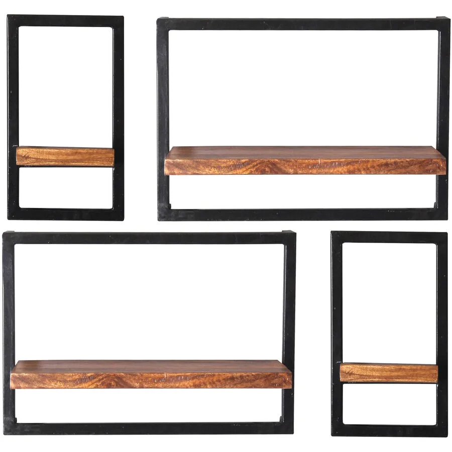 Wandregal Ecuador natur, schwarz Mangoholz, Metall B 75 T 25 cm
