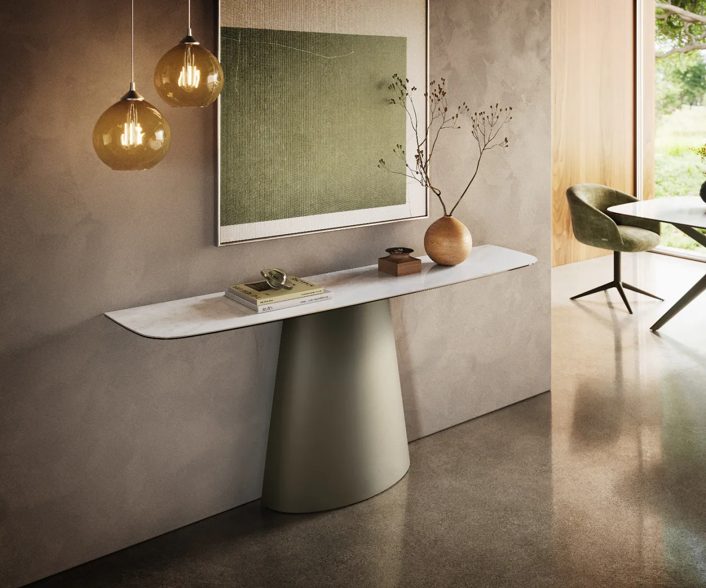 Konsolentisch Edge Boot 180x40 cm Keramik Onyx Pearl Conos Metall Effektfinish Titan