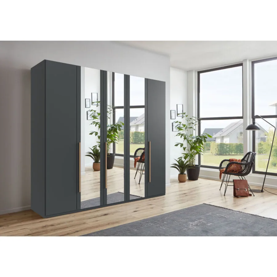 Kleiderschrank Annie Grafit - Griffe Artisan-Eiche-Nachbildung Mischholz B 225 cm