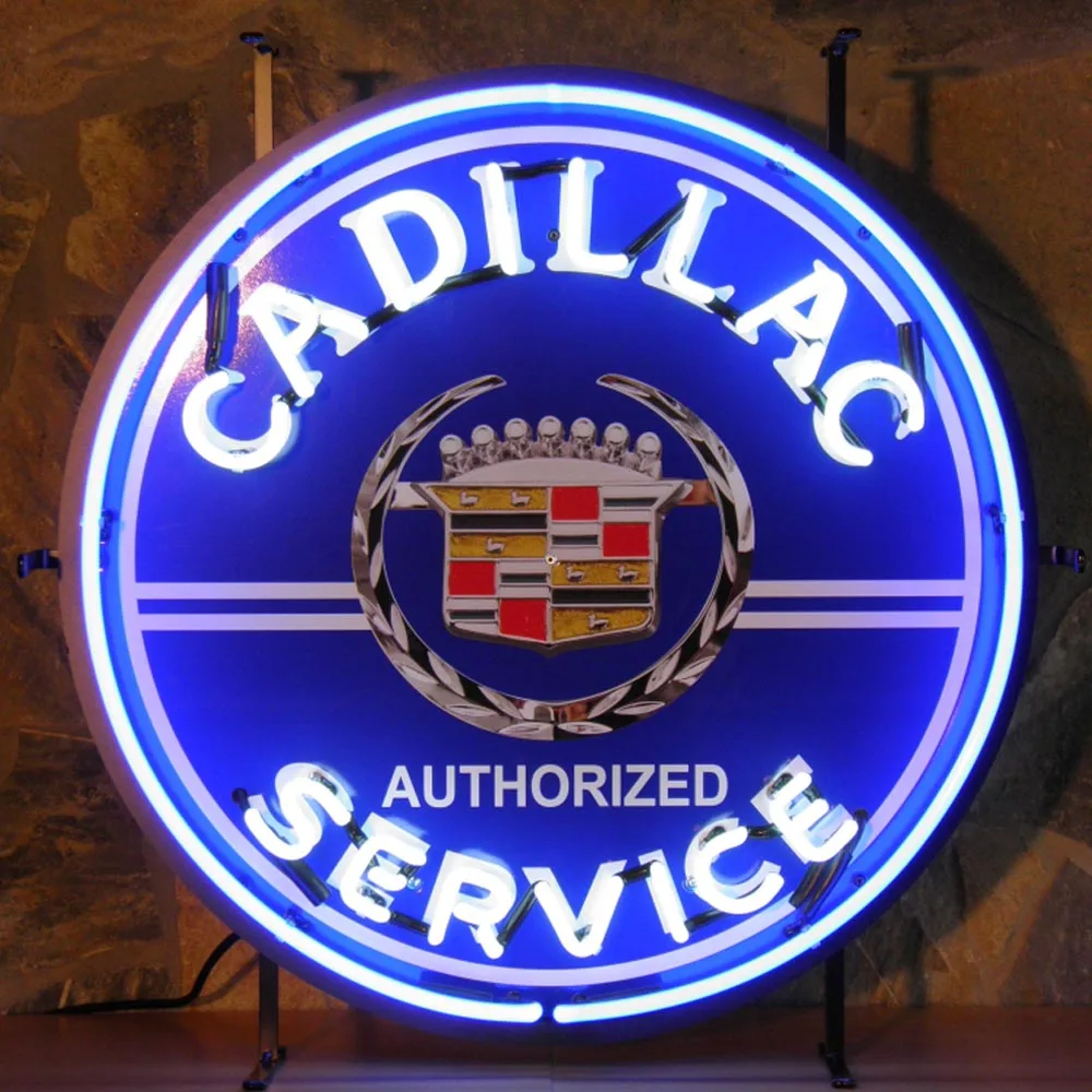 Neonskylt Cadillac Service med bakgrund
