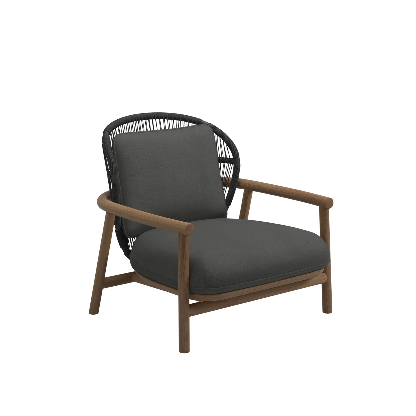Gloster - Fern Low Back Lounge Chair, Meteor/Raven, Kat.B Blend Coal - Fåtöljer utomhus - Sebastian Herkner - Grå - Metall/Trä/Textilmaterial