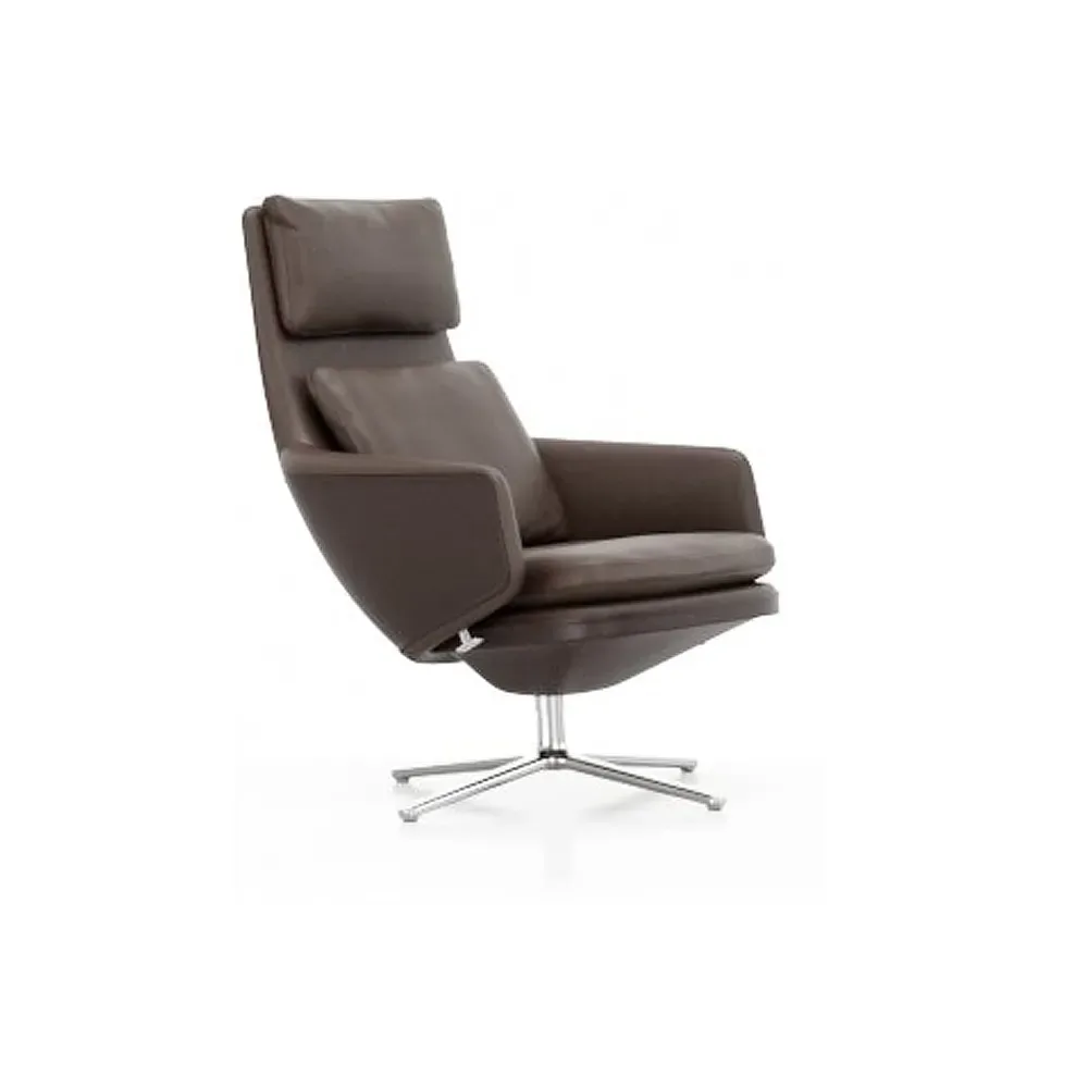 Vitra Grand Relax fåtölj Leather premium F 69 marron-Aluminium