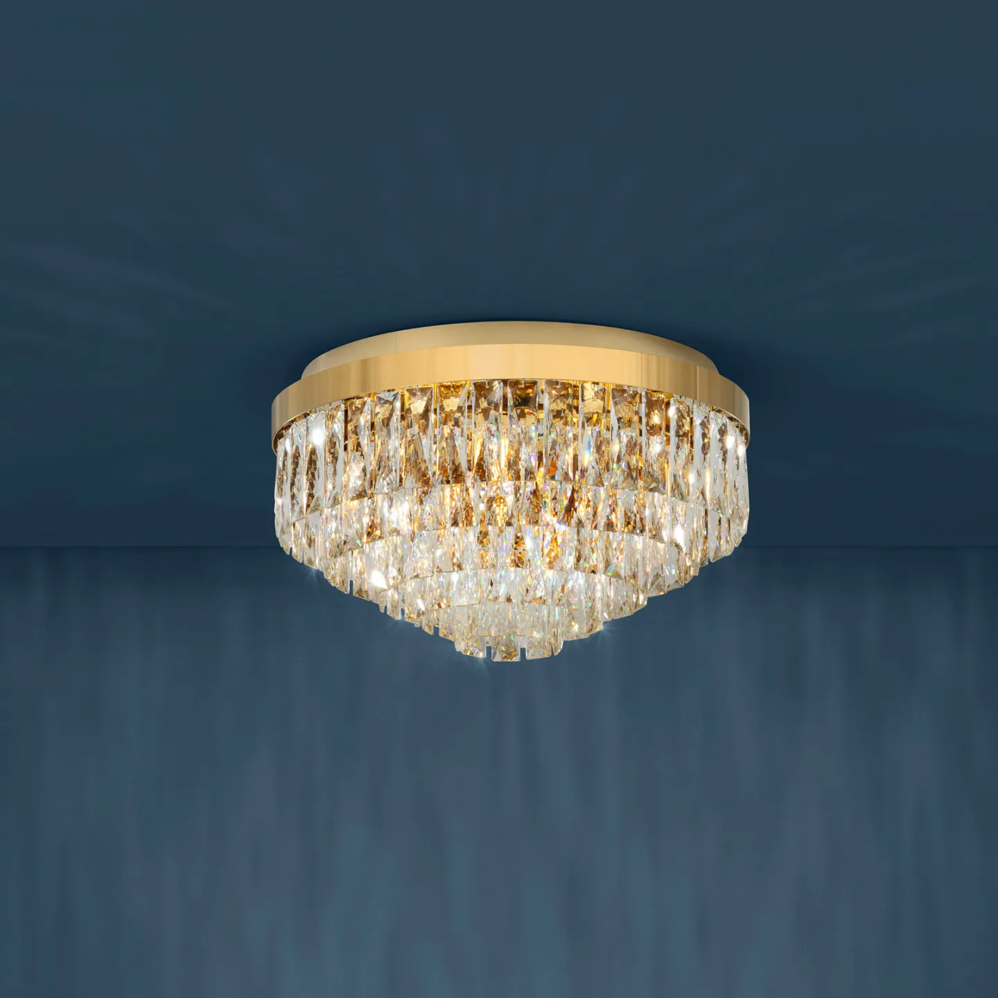 Valparaiso taklampa, guld, Ø 48 cm, metall – Stars of Light - Vardagsrum - Glas - Med flera ljuskällor
