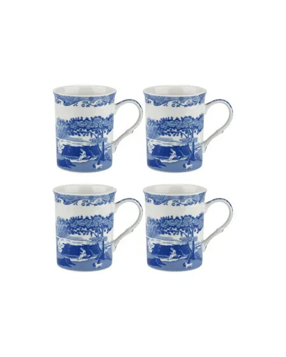 Blue Italian Mugs Blue/White 4-pack