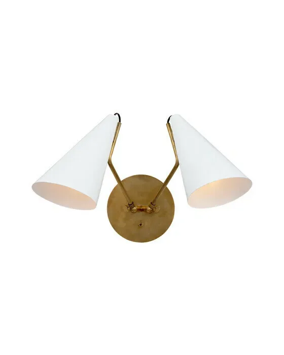 Clemente Double Sconce Antique Brass/Matte White Shades