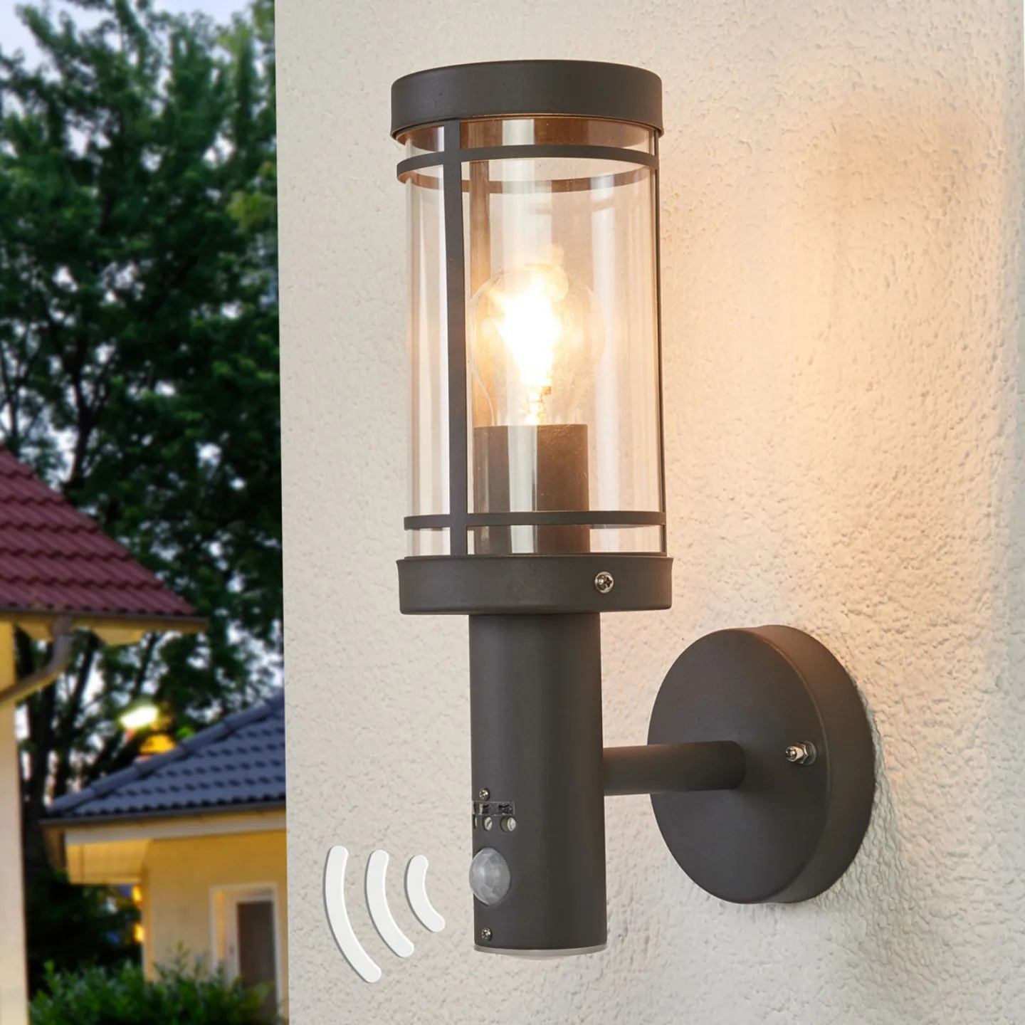 Djori Außenwandleuchte w/Sensor Dark Grey - Lindby - Balkon - Modern - Edelstahl - Einflammig