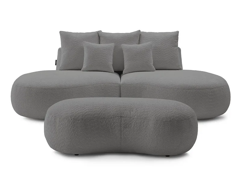 3er Sofa mit Hocker BOBOCHIC SAINT-GERMAIN Boucle-Stoff hellgrau