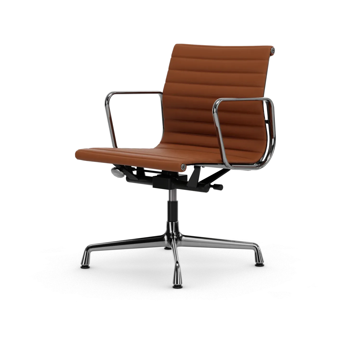 Vitra EA132 Aluminium Chair kontorsstol felt glides 97 cognac leather L20-polished
