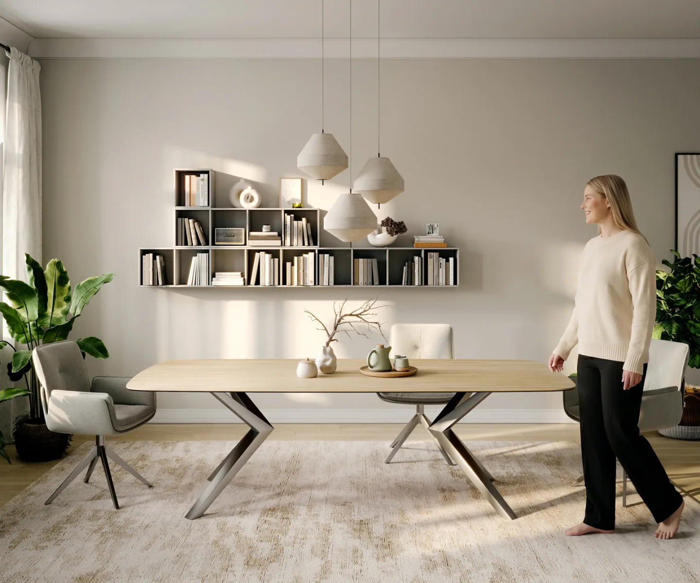 Esstisch Edge Boot 260x120 cm Keramik Laminam® Sabbia Eichefarbig Zenthara kantig Edelstahl