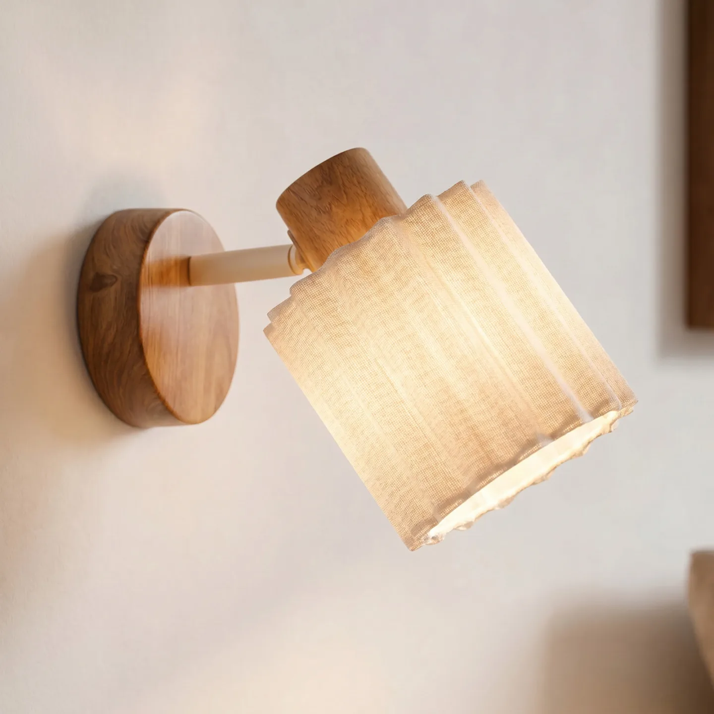 Shiloh Wandstrahler, Holz, Leinen, natur/beige, E14 - Lindby - Wohnzimmer - Modern - Stoff / Textil - Einflammig