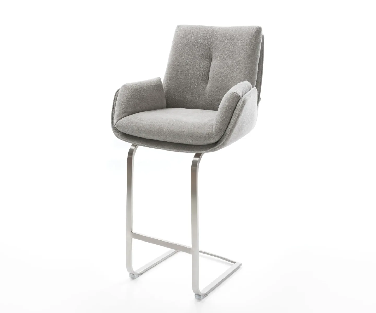 Barstuhl Clea-Flex Strukturstoff Soft Grau Freischwinger Flach Edelstahl Taschenfederkern