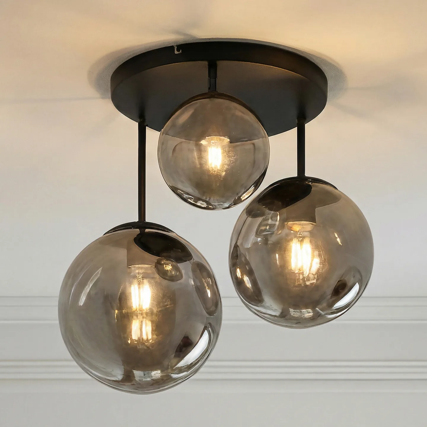 Teeja 3 Round Deckenleuchte Smoke - Lindby - Wohnzimmer - Modern - Glas - Mehrflammig
