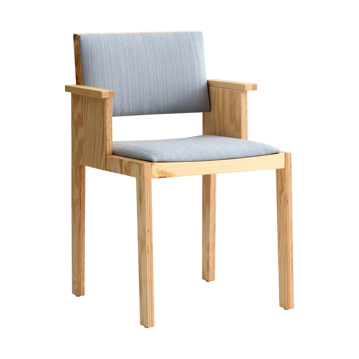 Vaarnii 016 Maasto Dining Armchair Armlehnstuhl Matt geöltes Wachs-Kiefernholz, frontseitig bezogen grau