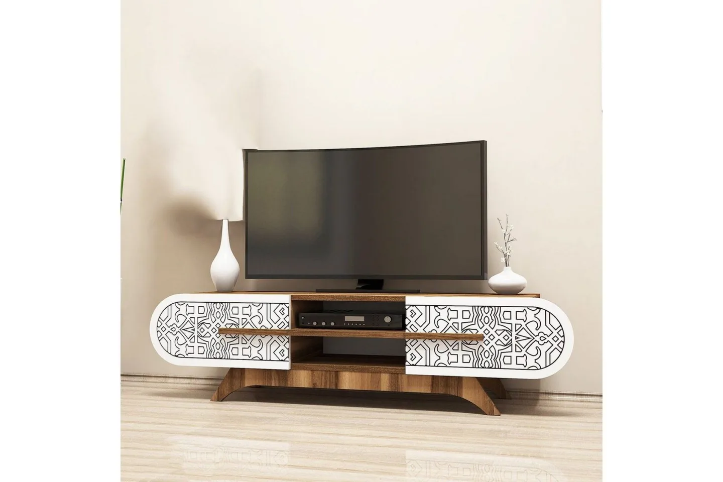Defneia Tv-bänk 145 cm - Vit/Natur