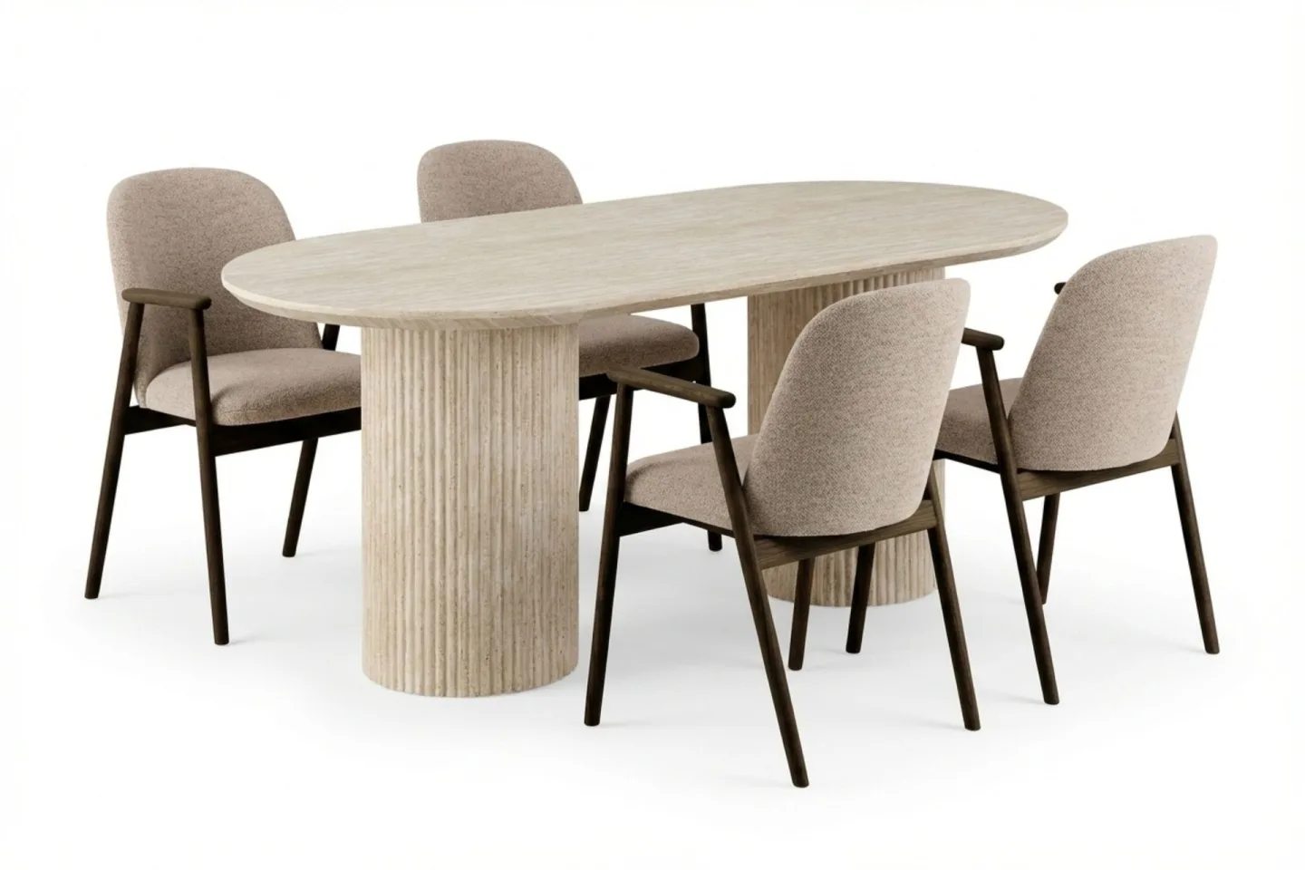 Uppveda Matgrupp 180 cm Oval Travertin med 4 Reciclar Matstolar - Travertin/Greige