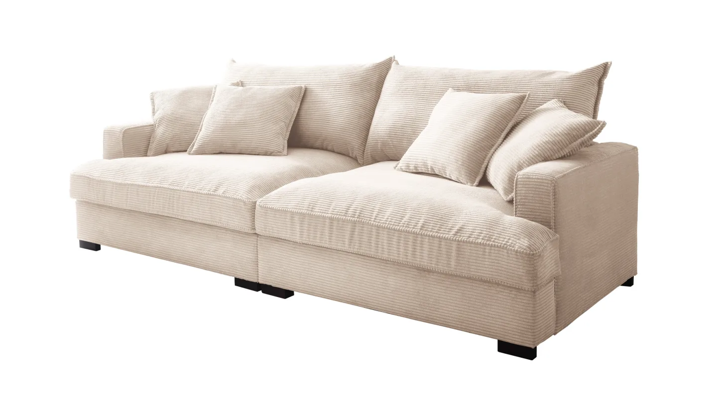 Big Sofa Cord creme - 242 cm - Nosagunterfederung - TRIBECCA