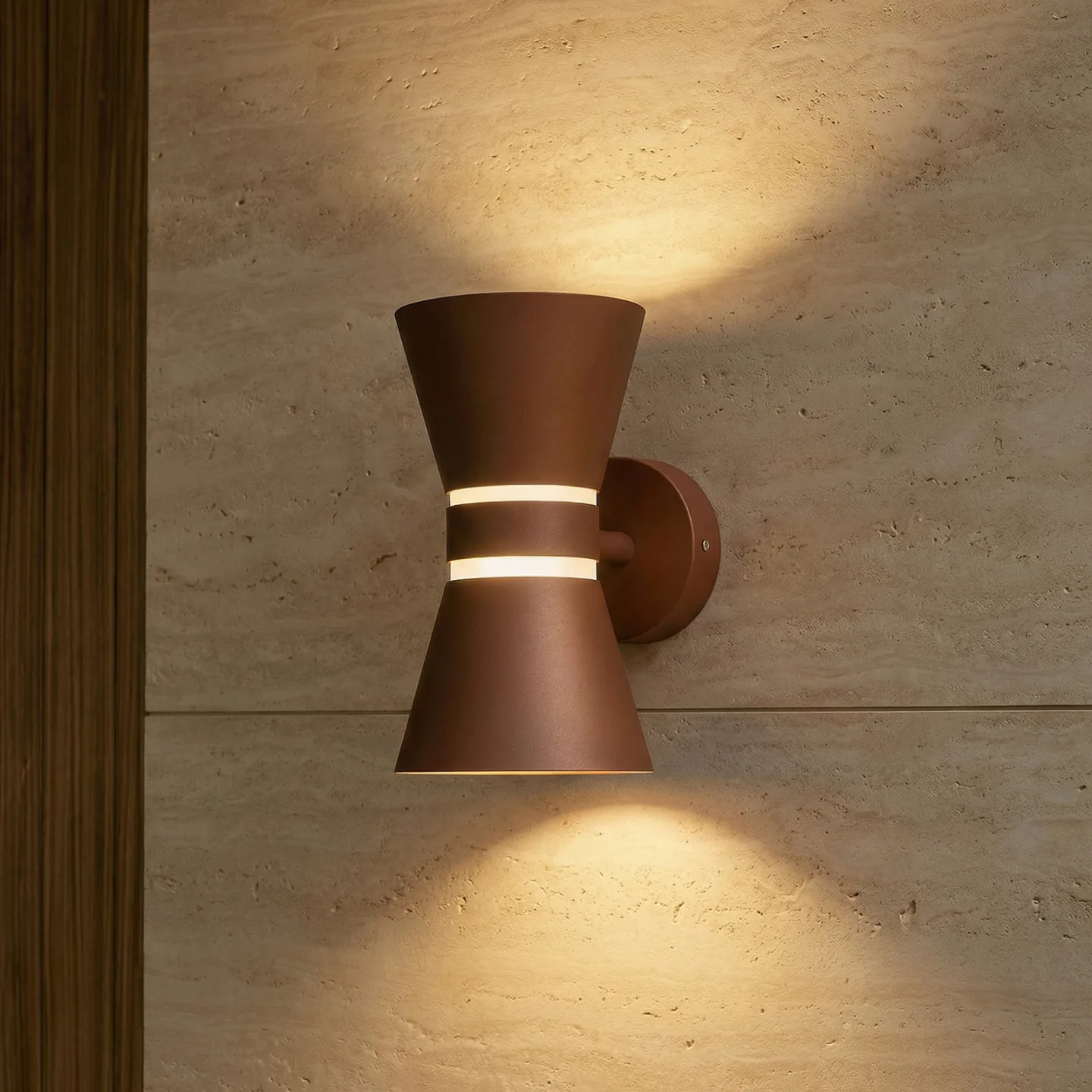 Meravi LED-Außenwandleuchte, zweiflammig, IP44, braun, Aluminium - Lucande - Modern - Mehrflammig