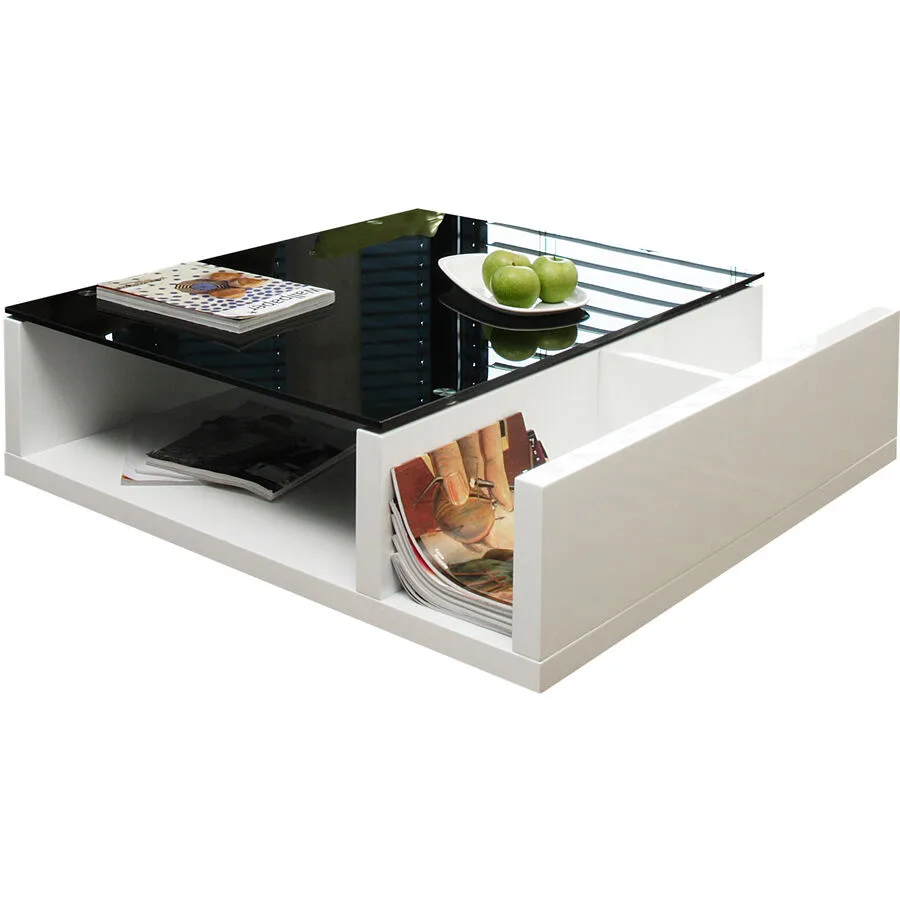 Salontisch Perry weiss/schwarz MDF, Glas B 100 T 100 cm