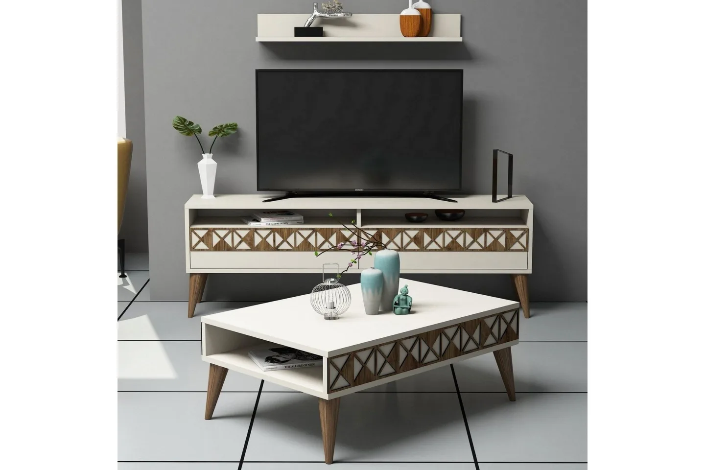 Muennink Vardagsrumsset 150 cm - Vit/Brun
