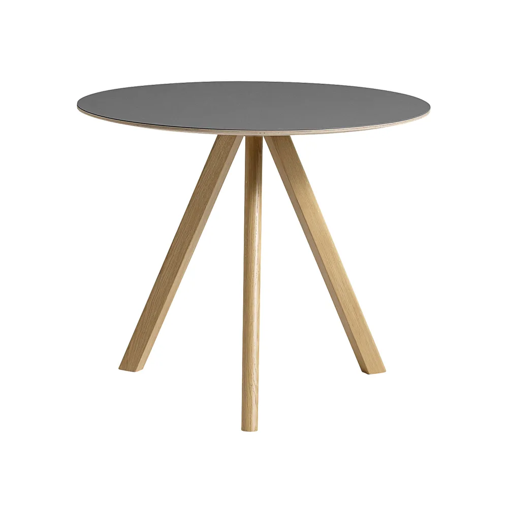 HAY - CPH20 2.0 Table Lacquered Oak Frame Ø90 X H74 Grey Linoleum Tabletop Lacquered Edge - Matbord - Ronan & Erwan Bouroullec - Grå - Trä