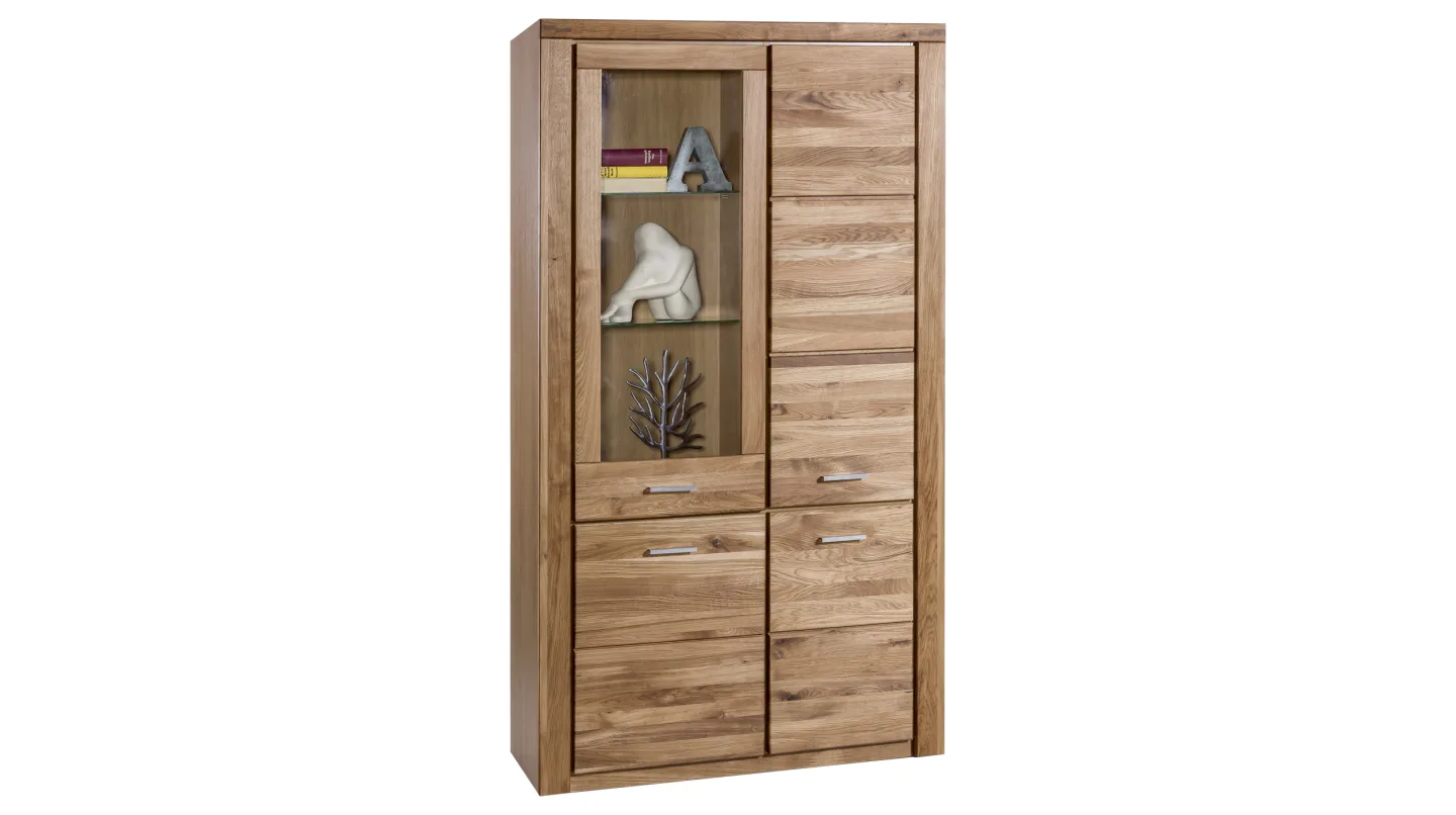 Vitrine mit Glastür Wildeiche massiv geölt Breite 108 cm - FREYJA