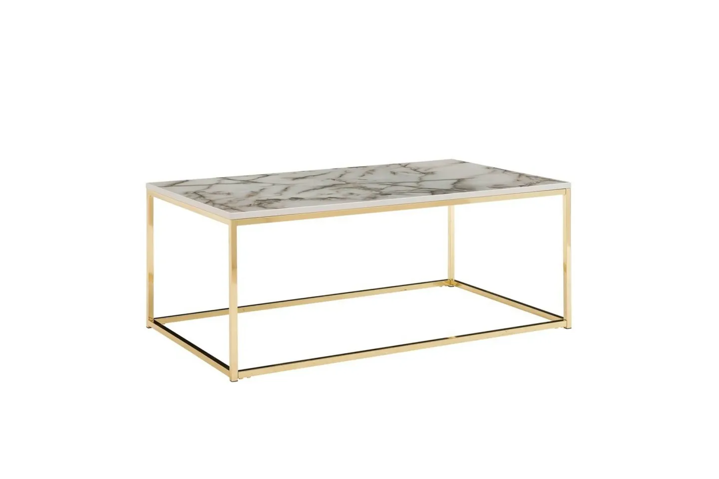 Soffbord Wohnling marmorutseende, rektangulär elegant, modern stil Guld, Marmorvit - Guld, Marmorvit