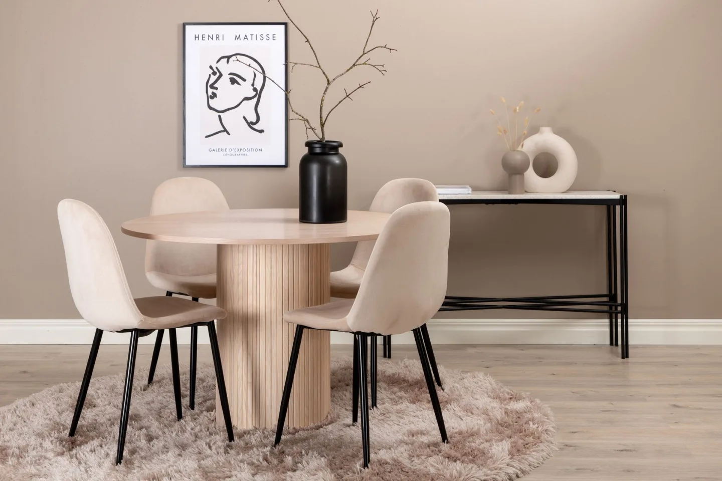 Bianca Matgrupp 110 cm Rund med 4 Polar stolar - Beige