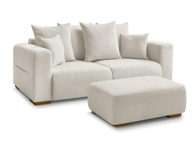 2er Sofa mit Hocker BOBOCHIC SIDONIE Stoff chiniert beige
