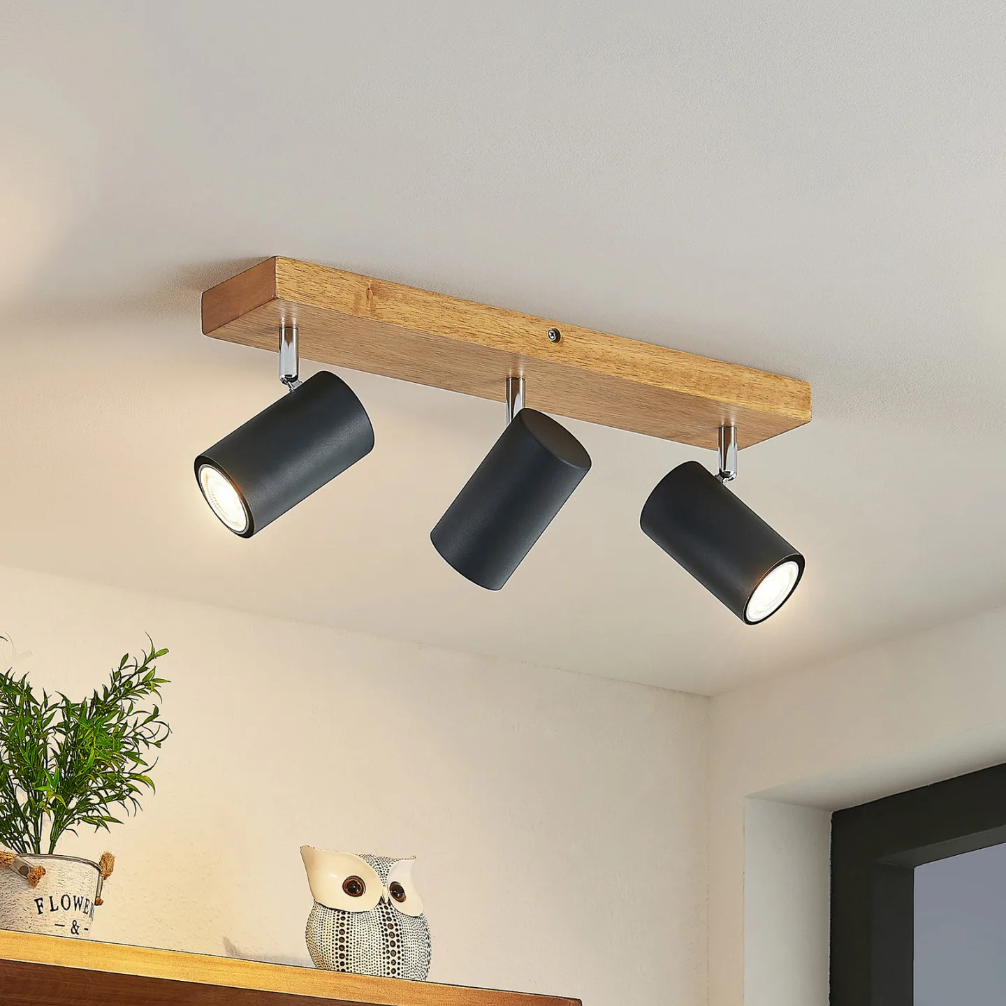 Maniva 3 Deckenleuchte Black/Wood - Lindby - Wohnzimmer - Modern - Metall - Mehrflammig