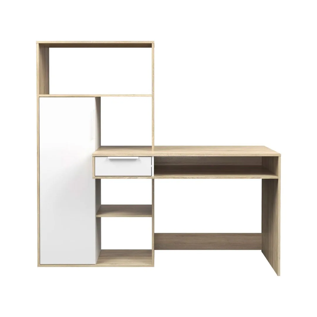 Fula Schreibtisch 1 Schublade und 1 Tür Eiche Struktur und weiss.