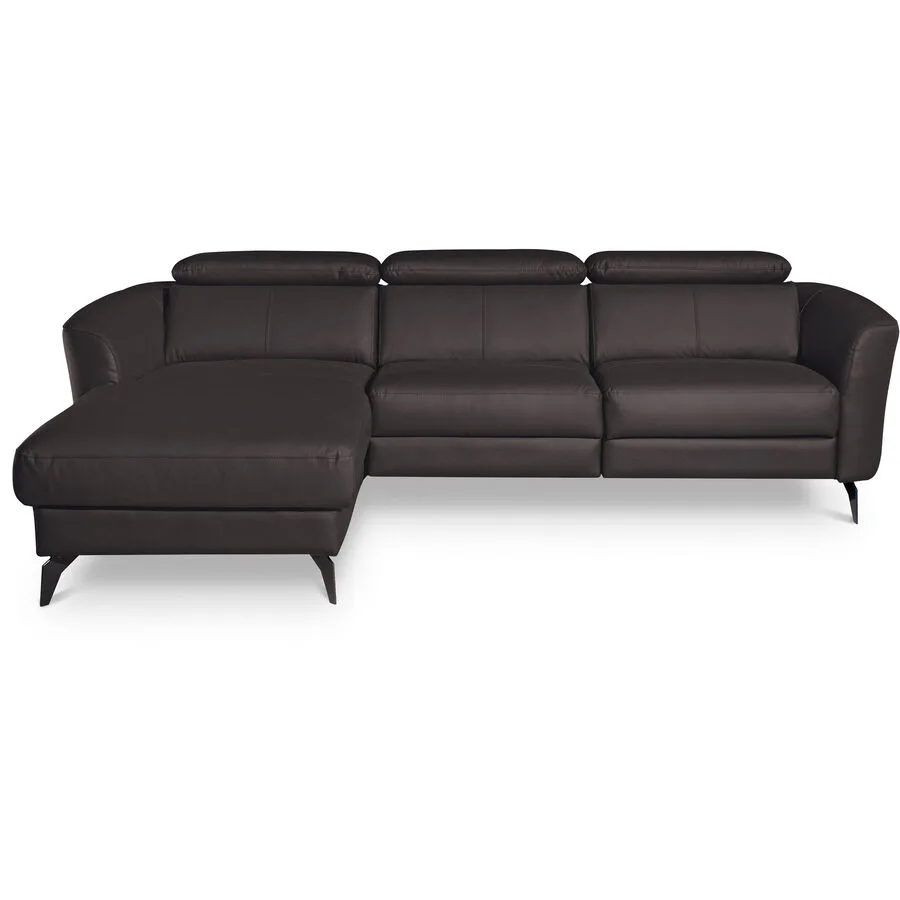 Ecksofa Simba Rechts 100% Echtleder + Korpus Lederlook Dunkelbraun B 261 T 183 cm
