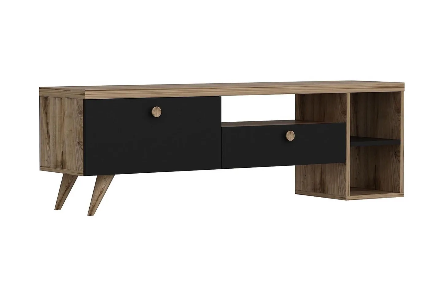 Tv-bänk 150 cm 2 Skåp - Svart/Natur