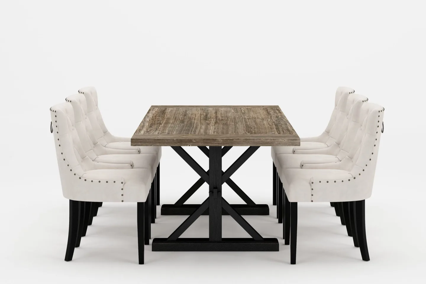 Lyon Premium Matgrupp 200-290 cm + 6 Viktoria Stolar - Vit/Brun