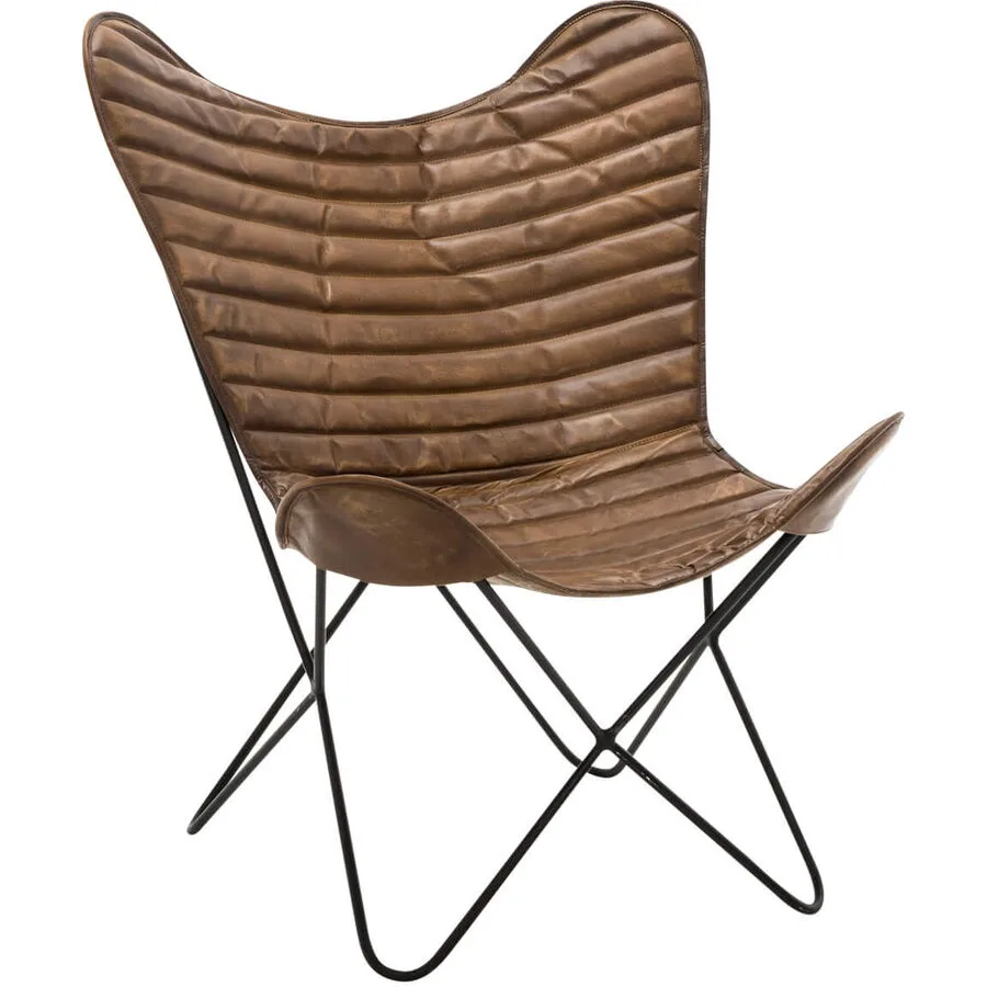 Sessel Wengen Braun, Schwarz Leder, Eisen B 75 T 87 H 86 cm