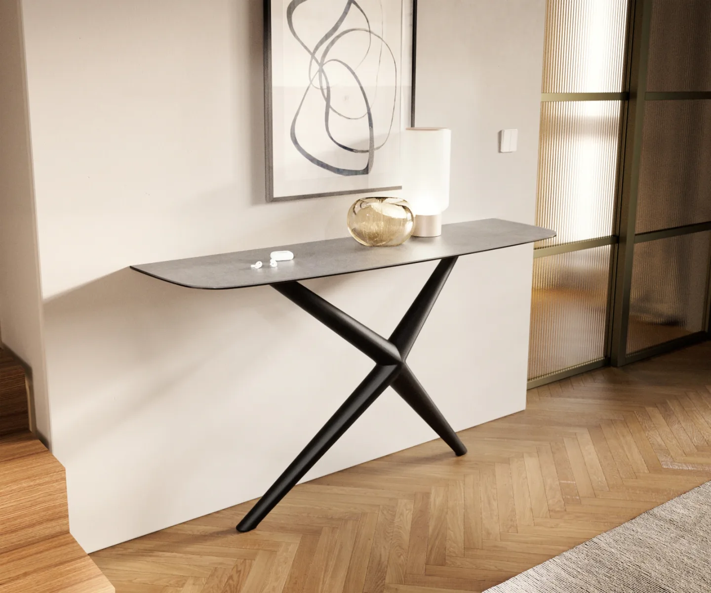 Konsolentisch Edge Boot 140x40 cm Keramik Beton Grau Estelo Metall Schwarz