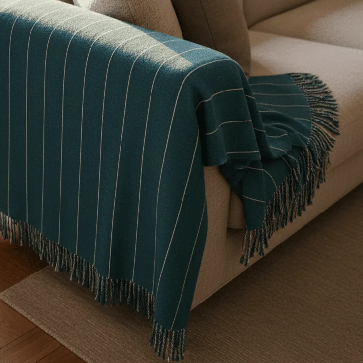 Tepper - Bomullspledd - Martina Stripe (blå/hvit) (Størrelse: 130 x 170 cm)