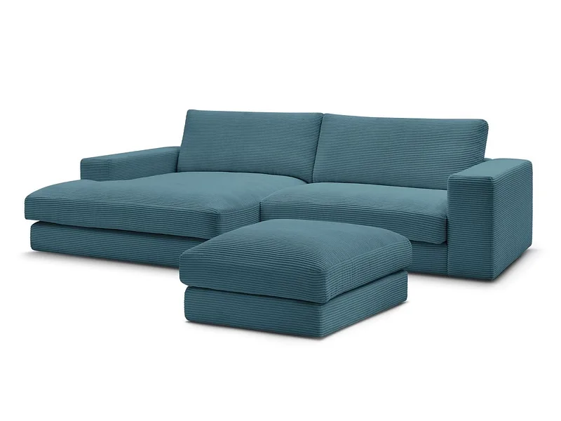 Ecksofa mit Hocker BOBOCHIC LEONARD Cord-Stoff hellblau