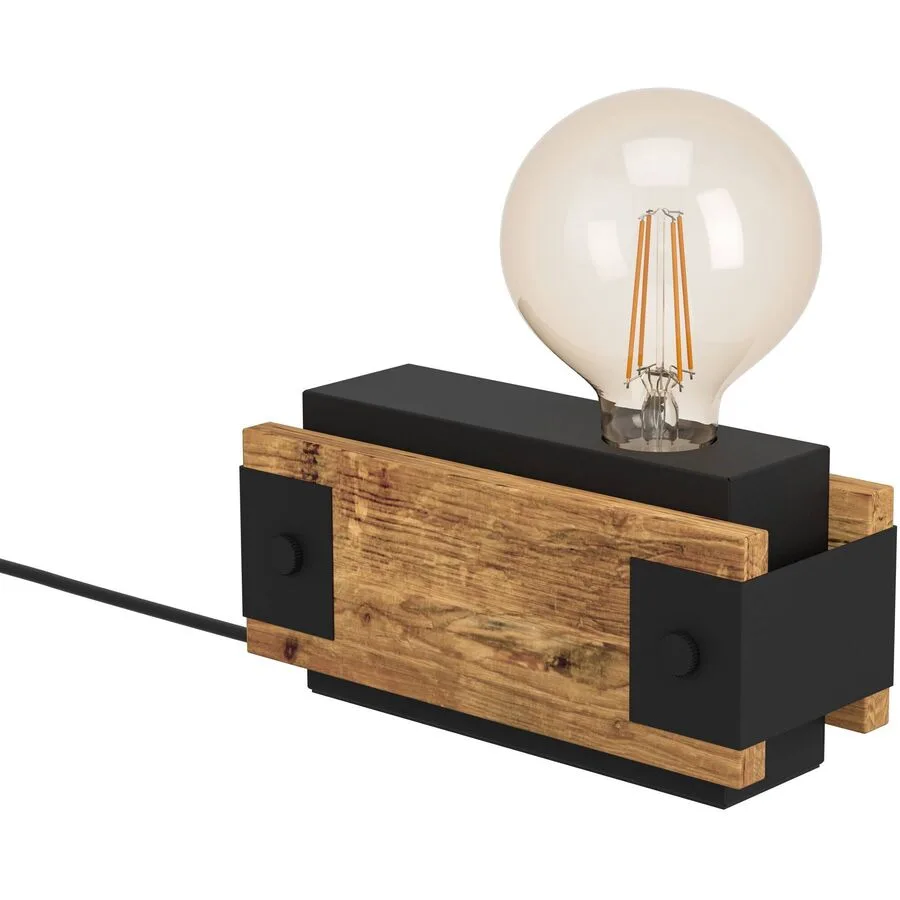 Eglo Tischlampe Layham Braun/Schwarz Stahl/Holz 8.5 cm 10 cm - Material: Holz/Stahl