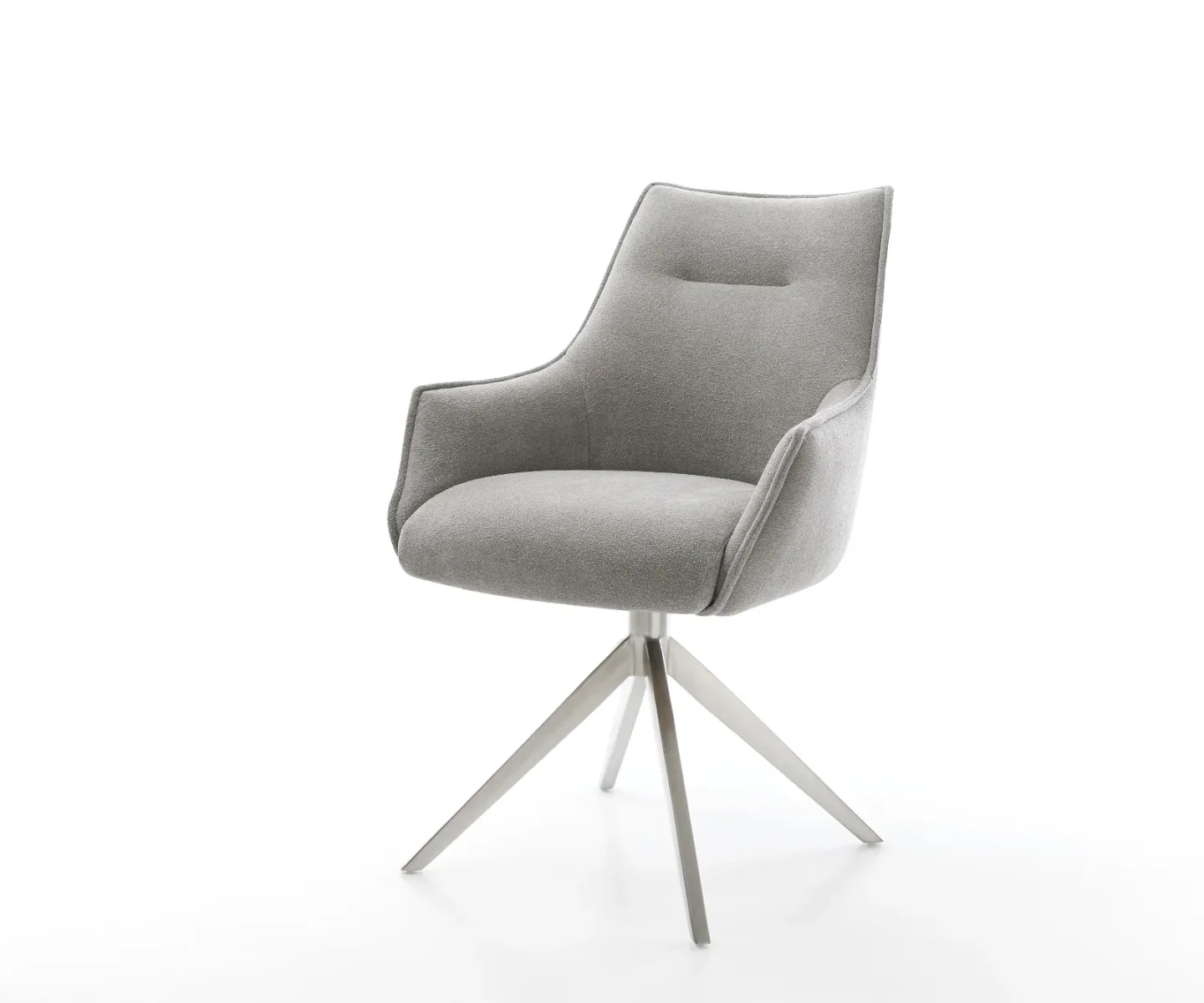 Drehstuhl Alja-Flex mit Armlehnen Strukturstoff Soft Grau Kreuzgestell breit Edelstahl 360° drehbar Wippfunktion Taschenfederkern