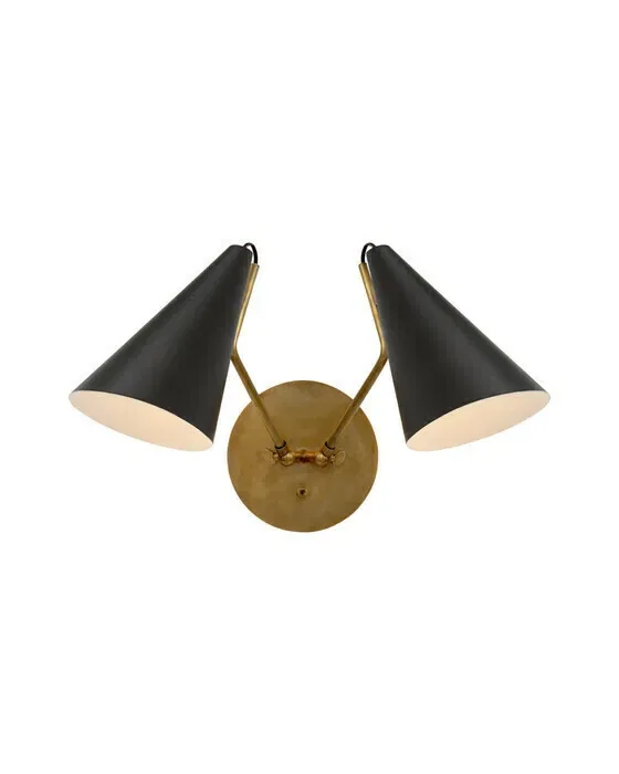 Clemente Double Sconce Antique Brass/Matte Black Shades
