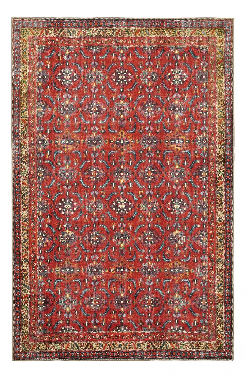 Flatvevd teppe - Omarien (rød) (Størrelse: 150 x 230 cm)